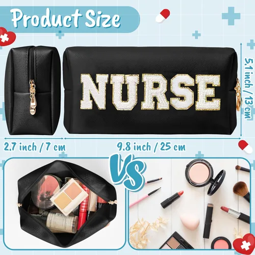Miniatura 2 de CY2SIDE Bolsa de maquillaje con parche de letras coloridas, Negro, Enfermera-withe