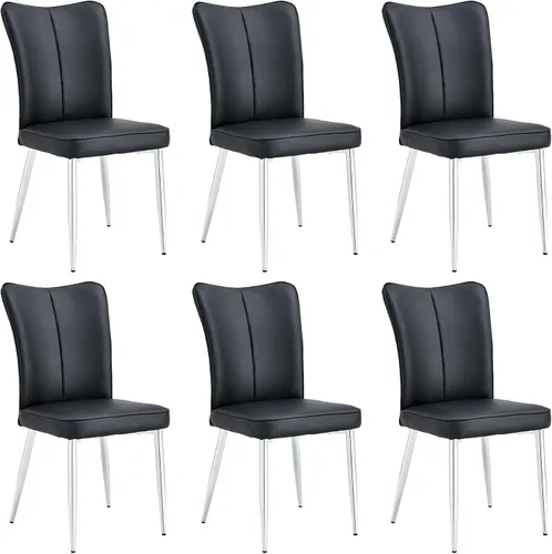 Miniatura 8 de Juego de 4 sillas de comedor de piel sintética, modernas sillas de comedor con tapizado de cuero y patas metálicas, juego de 4 sillas de comedor Bk-b