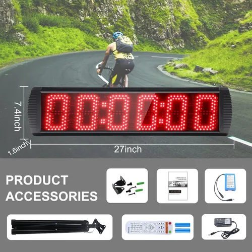 Miniatura 6 de Temporizador digital de carreras con pantalla LED grande con batería, función de cuenta regresiva/arriba/reloj de tiempo, control remoto, soporte