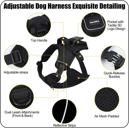 Miniatura 2 de Arnés para perros de tamaño pequeño, arnés de chaleco para perro sin tirones con asa de fácil control, arnés ajustable reflectante para perros que