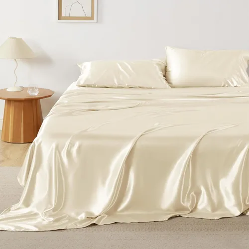Miniatura 26 de Bedsure - Sábanas de satén tamaño matrimonial, sedosas, suaves, resistentes a la decoloración y a las arrugas, beneficiosas para el cabello