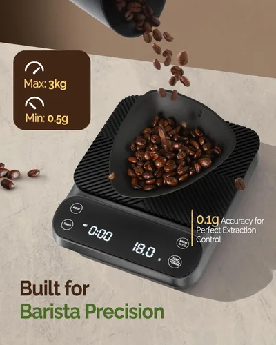Miniatura 3 de Báscula de café Maestri House S3 con temporizador, báscula digital recargable de 3 kg/0,1 g, 3 modos de preparación, proporciones ajustables y Gris