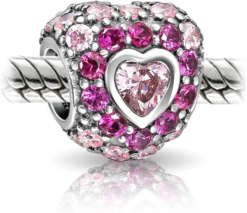 Miniatura 2 de Abalorio de San Valentín personalizado con texto en inglés "Love", diseño de flor de cristal rosa, diseño retro, con forma de corazón, para mujeres