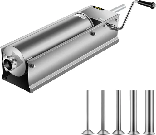 Miniatura 12 de Happybuy Embutidora de salchichas horizontal 3L/7 libras, máquina manual de embutido con 5 boquillas de relleno, máquina de relleno de salchichas