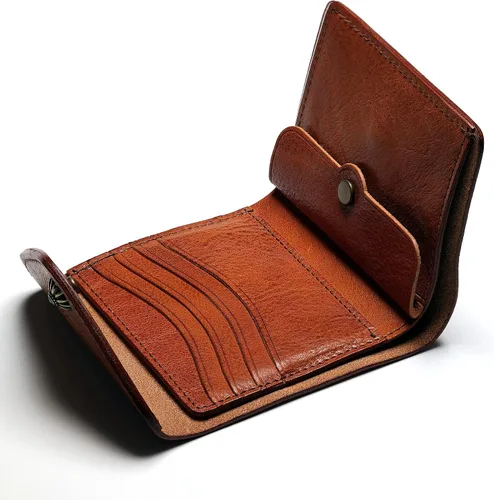 Miniatura 2 de IJUN Billetera pequeña plegable de cuero de grano completo para mujer, piel de vaca curtida vintage, Naranja, Casual
