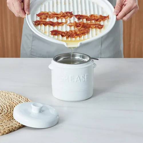 Miniatura 8 de ONEMORE Bandeja para Tocino de Microondas con Tapa Cocinador de Tocino de Cerámica Rejilla para Carne para Cocinar en Horno Fabricante de Tocino