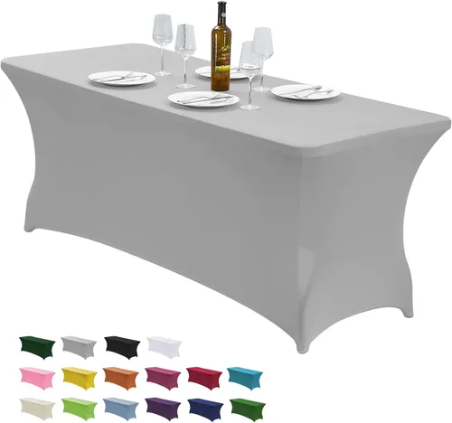 Miniatura 23 de CWK - Funda de mesa de elastano elástica impermeable de 6 pies para mesas rectangulares - Mantel elástico ajustado para mesas plegables, tela Rosa