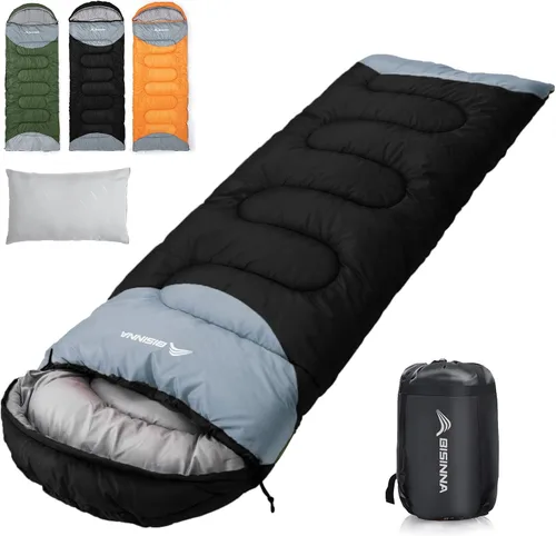 BISINNA Saco de dormir de invierno de 0 grados (480GSM) para adultos, saco de dormir para acampar en clima frío, cómodo, cálido, portátil, con