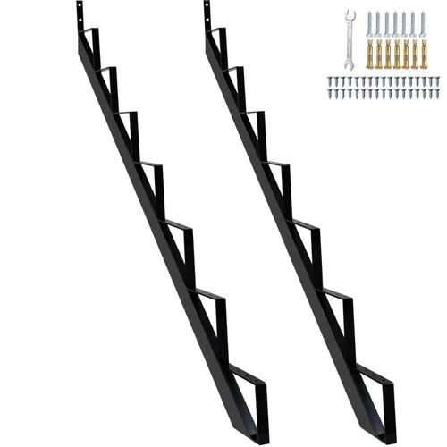 Miniatura 11 de Contrahuella de Escalera de Acero de 1 Escalón, Largueros de Escalera de Metal para Altura de Plataforma de 11.9 pulgadas, Contrahuella de Escalón
