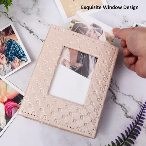 Miniatura 4 de Álbum de fotos de 4 x 6 pulgadas de RECUTMS, 100 bolsillos, piel sintética de grano de botón, libros de fotos, pequeño álbum de fotos para bebé, Rosa
