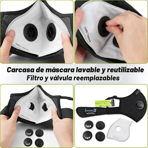 Miniatura 5 de BASE CAMP M Plus Máscara antipolvo, Máscara facial reutilizable y transpirable con 6 filtros de carbón activado para carpintería, construcción