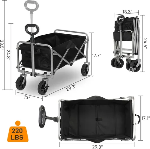 Miniatura 2 de Carro plegable plegable con capacidad de peso de 220 libras, carrito de jardín plegable resistente con ruedas de playa todo terreno y soportes