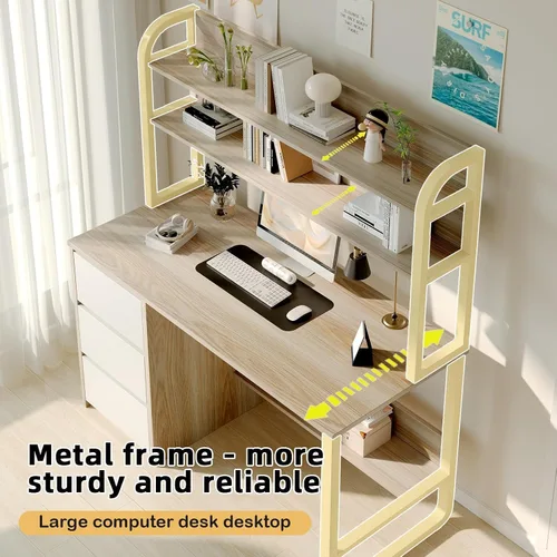 Miniatura 4 de MaverickFurni Escritorio de computadora con gabinete, escritorio pequeño de 47 pulgadas con 3 cajones para dormitorio, escritorio de estudio