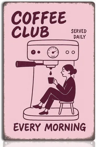 Letrero de metal Coffee Club de 8 x 12 pulgadas, decoración de pared vintage para cocina, café en casa u oficina, letrero divertido retro para