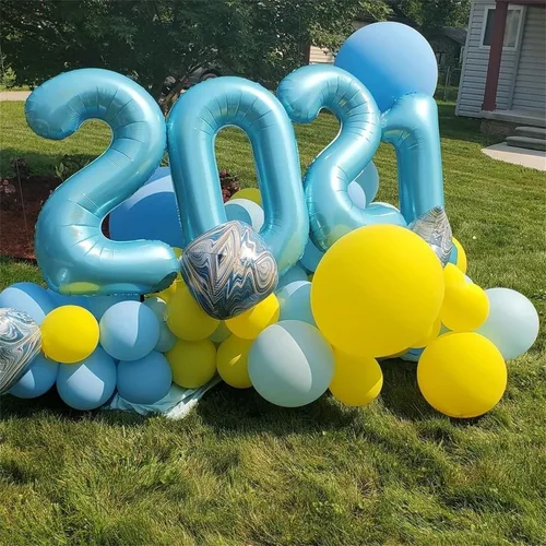 Miniatura 5 de Globos de número azul pastel de 40 pulgadas, globo gigante autoinflable de aluminio número 5 de cumpleaños para niños, globos azul bebé para hombres