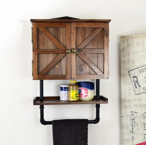 Miniatura 11 de Armario de almacenamiento sobre inodoro de 23.1 x 16.9 pulgadas, gabinete de baño con estante de pared ajustable y toallero, puertas dobles, Negro