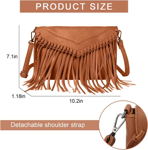 Miniatura 4 de Bolso Hobo con flecos para mujer, bolso de hombro con borla vintage, bolsos negros con borlas