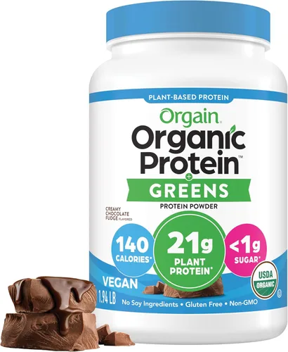 Orgain - Proteína orgánica vegana en polvo + verduras, chocolate cremoso con sabor a budín de fresa - 21 g de proteína a base de plantas, sin