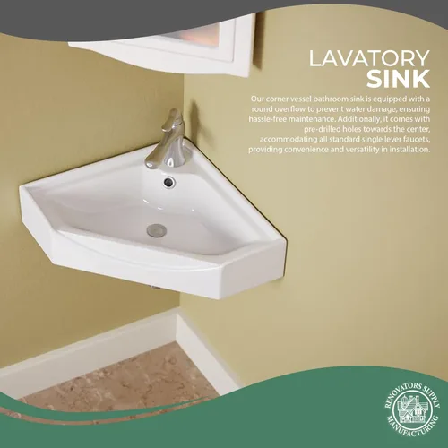 Miniatura 4 de RENOVATORS SUPPLY MANUFACTURING Alexander II de 24 pulgadas. Esquina de baño montado en la pared Sin.k in. Blanco con desbordamiento 36684