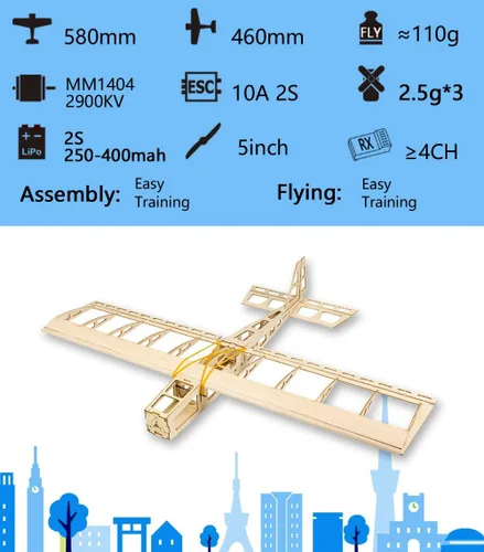 Miniatura 9 de Balsa Wood Aircraft 22.835 in Mini Stick Entrenamiento Eléctrico Avión Deportivo Necesidad de Construir para Adultos (R0301)