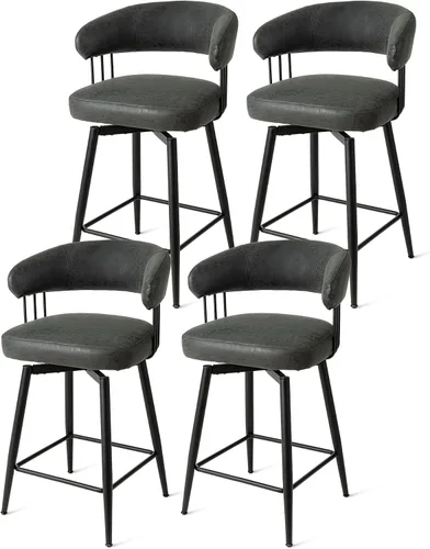 Miniatura 16 de Glitzhome Juego de 2 taburetes de bar giratorios de 31.5 pulgadas de altura de asiento, modernos taburetes de bar de tela verde cazador de mediados