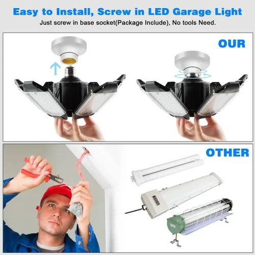 Miniatura 5 de Luz LED de garaje – Bombilla de garaje de 160 W, 64000 lúmenes, 6500 K, iluminación de garaje súper brillante con 6 paneles deformables, luces