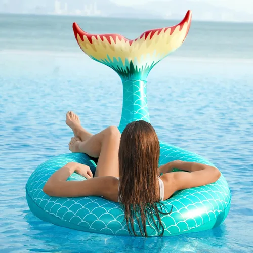 Miniatura 6 de Jasonwell Flotador inflable gigante de cola de sirena con válvulas rápidas, flotadores de piscina, tubo de verano, playa, piscina, fiesta, balsa