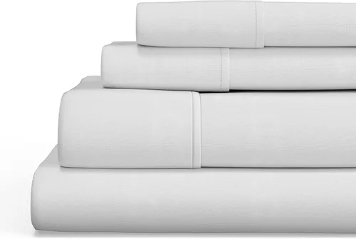 Miniatura 5 de Sealy Clean Comfort - Juego de sábanas de mezcla de algodón de 300 hilos con bandas de anclaje de ajuste seguro, tamaño individual, color blanco