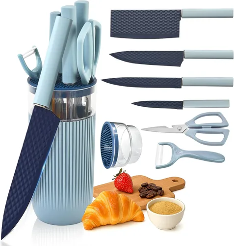 Juego de cuchillos, juego de 7 piezas de cuchillos de cocina con cuchillos de chef y carne afilados, juego de cuchillos utilitarios antióxido para