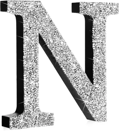 Miniatura 65 de Qunclay Letras brillantes de cristal plateado de 5.7 pulgadas, decoración de diamantes triturados, letra de madera con purpurina con tornillo