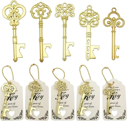 Miniatura 9 de 50 abridores de botellas, recuerdos de boda, abrebotellas de esqueleto vintage, abridor de botellas con tarjetas de escolta y llaveros, regalos