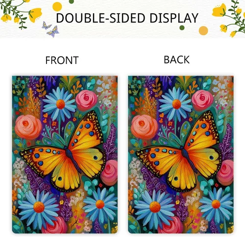 Miniatura 5 de Bandera de jardín de mariposa para primavera y verano, floral, bandera de jardín, vertical, de doble cara, rústica, arpillera, patio, césped