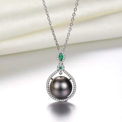 Miniatura 2 de VIKI LYNN Collar con colgante de perlas negras cultivadas de Tahití de calidad AAA de 0.394-0.433 in para mujer, Plata esterlina Perla Zirconia