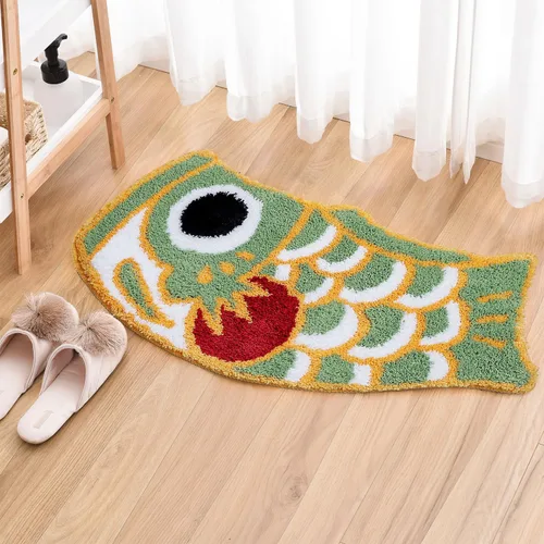 Miniatura 10 de Bonita alfombra de baño con diseño de pez, suave, antideslizante, estilo japonés, con bandera de Koi, alfombra para ducha, tapete