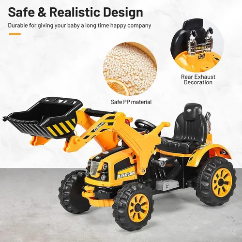 Miniatura 4 de OLAKIDS - Carrito excavador para niños, tractor de construcción a batería de 12 V con cubo de trabajo, bocina, excavadora de carga frontal a batería