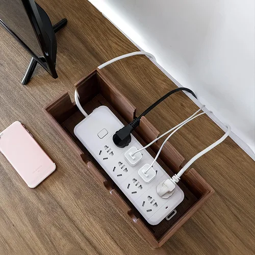 Miniatura 6 de Caja organizadora de cables de madera, caja de almacenamiento de cables de escritorio, caja de gestión de cables para proteger y ocultar el cable