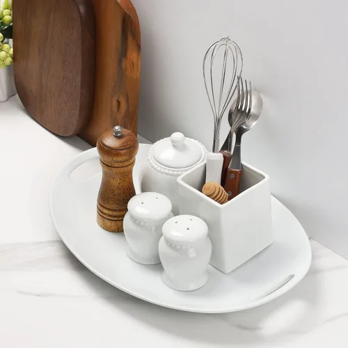Miniatura 8 de Buyajuju Plato de porcelana con asas, platos para servir de 14 pulgadas para entretener, bandeja ovalada para ensalada, guiso, frutas y pasta, juego