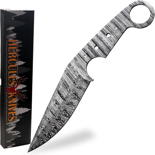 Cuchillo de caza táctico de hoja en blanco de acero de Damasco forjado a mano personalizado Camping, supervivencia, senderismo hoja de colectores