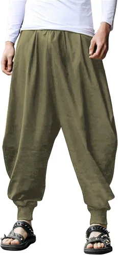 COOFANDY Pantalones de harén hippie para hombre, holgados, de lino, algodón, pantalones de yoga, pantalones de playa de verano, pantalones casuales