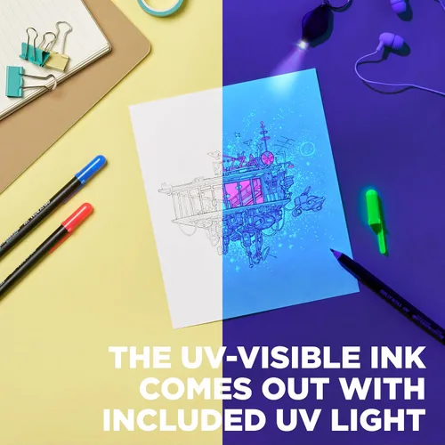 Miniatura 3 de SAKURA Gelly Roll - Bolígrafo UV con tinta invisible de gel UV, con linterna de llavero, para arte o dibujo, rojo, verde y azul, 9 bolígrafos, 3