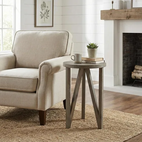 Miniatura 2 de Cortesi Home Tobin - Mesa decorativa en madera maciza con acabado cepillado de alambre gris de granja, pequeña redonda de 15 pulgadas