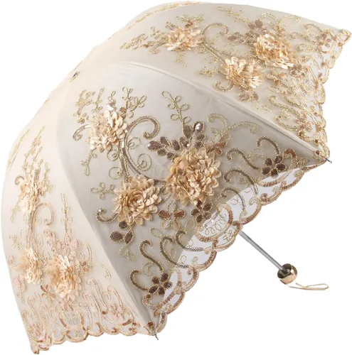 Miniatura 99 de Honeystore Sombrilla bordada con flor 3D plegable UV con encaje clásico