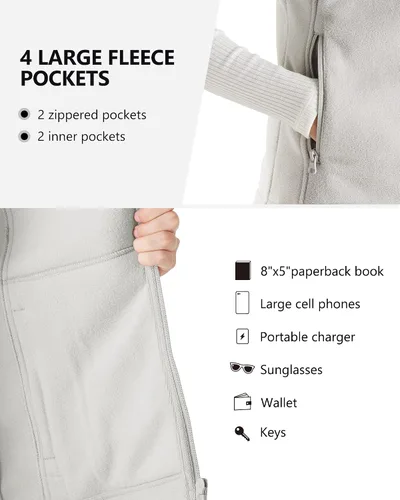 Miniatura 5 de Outdoor Ventures Chaleco de forro polar con cremallera para mujer, con bolsillos, cálido chaleco sin mangas para otoño e invierno