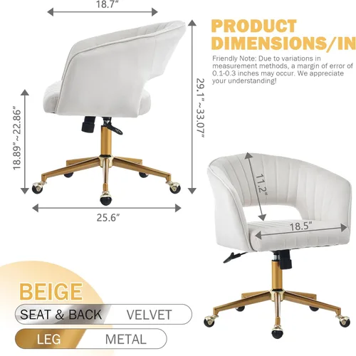 Miniatura 2 de Silla de tocador con ruedas, silla de tocador de terciopelo cruzada con respaldo, silla de escritorio moderna para oficina en casa, silla giratoria