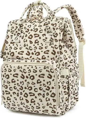 Miniatura 8 de Mochila de ante para pañales para bebés, niñas y niños, grandes bolsas de pañales para mamá (Corderoy beige floral púrpura)