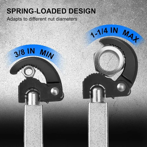 Miniatura 4 de HAUTMEC Llave telescópica para lavabo, llave de fregadero, capacidad de mandíbula de 3/8" a 1-1/4", mango extensible de 10" a 17", extractor