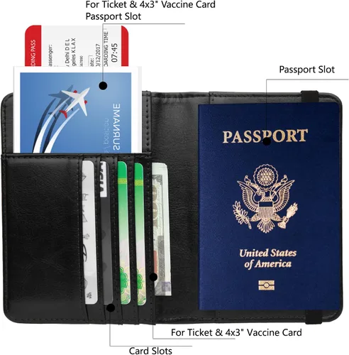 Miniatura 5 de GDTK - Portapasaportes de piel, funda para pasaporte con bloqueo RFID - Cartera para documentos de viaje, m