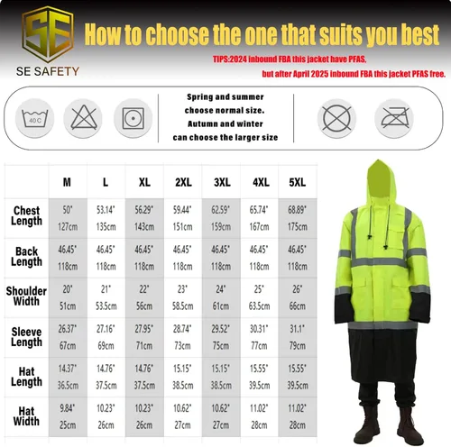 Miniatura 5 de sesafety Chaquetas de Lluvia de Seguridad para Hombres de Trabajo, Equipo de Lluvia de Alta Visibilidad Clase 3 para Construcción, Chaqueta