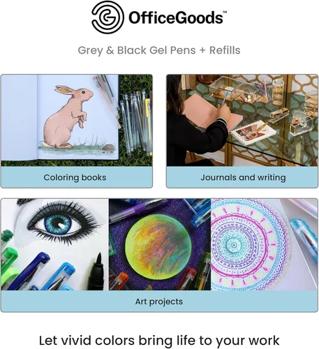 Miniatura 6 de Bolígrafos de gel azules OfficeGoods con recambios – Arte de colorear para adultos – Puntas medias de 0.8-1.0mm – Juego de bolígrafos de gel