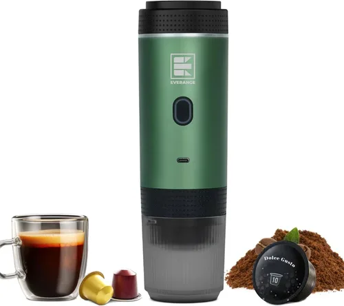 Miniatura 11 de Máquina eléctrica portátil de café expreso, cafetera de viaje compatible con café molido y cápsulas NS (verde con pantalla LCD)